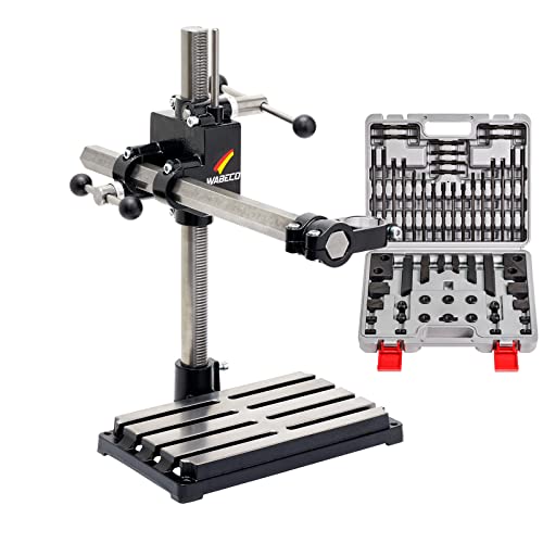 WABECO Bohrständer Fräsständer BF1242 mit Spannpratzen Satz 58-teilig, 2 Zustellachsen vertikal/horizontal Säule 500 Ausleger 500 mm Made in Germany von WABECO