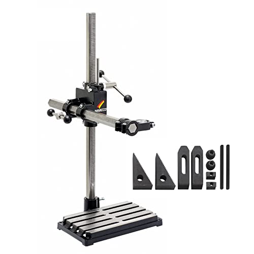 WABECO Bohrständer Fräsständer BF1243 mit Spannpratzen Satz 10-teilig, 2 Zustellachsen vertikal/horizontal Säule 750 Ausleger 500 mm Made in Germany von WABECO