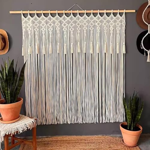 WABMJGW Makramee-Vorhang, Bohemian-Wandteppich, groß, Makramee-Wandbehang for Raumteiler, handgefertigtes Baumwollseil, gewebte Boho-Vorhänge, Dekor for Zuhause, Schlafzimmer(140x210cm) von WABMJGW