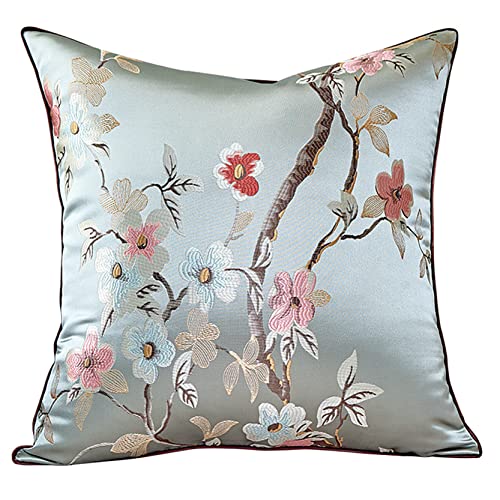 WABMJGW Stickerei-Kissenbezüge, 2 Stück, Jacquard-Satin-Kissenbezug, chinesischer Stil, Pflanzen-Blumenmuster, dekorativer Kissenbezug, wasserblau, 45 x 45 cm von WABMJGW