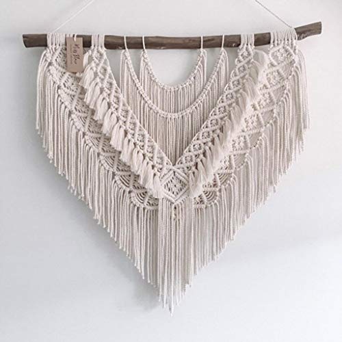 ZNKZJ Handgemachte Makramee Wandbehang Boho Stil gewebt Wand Kunst Makramee Wandteppich, Baumwolle Textil Wandbehang nordischen Stil Home Art Dekoration,Beige-80x100cm von WABMJGW