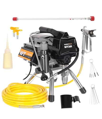 WABROTECH® WT20i Hydrodynamische Farbsprühsystem 1100 W - Airless Farbsprühgerät 227 Bar - Hochdruck Airless Spritzgerät 2 L/min - Airless Farbsprühsystem 30000 m2/J - Spritzpistole mit Schlauch 15 m von WABROTECH