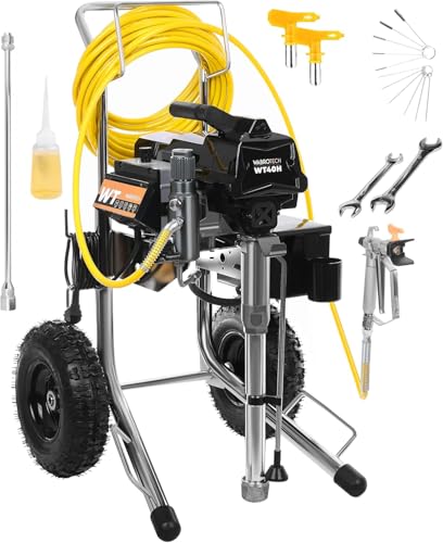 WABROTECH® WT40H Airless Farbsprühsystem mit Transporträdern 3000 W - Airless Farbsprühgerät 227 Bar - Airless Spritzgerät 4 L/min - Farbsprühsystem Wandfarbe 140000 m2/J - Schlauch für Pistole 15 m von WABROTECH