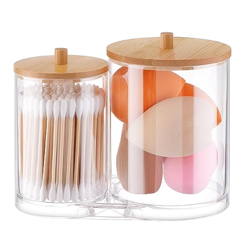 WACAR 2 in 1 Wattepadspender, Wattepads Aufbewahrung Acryl Wattestäbchen Behälter Spender, Qtip Halter Spender Badezimmer Set Wattepads Runde Zahnseide für Badezimmer Vanity Organizer von WACAR