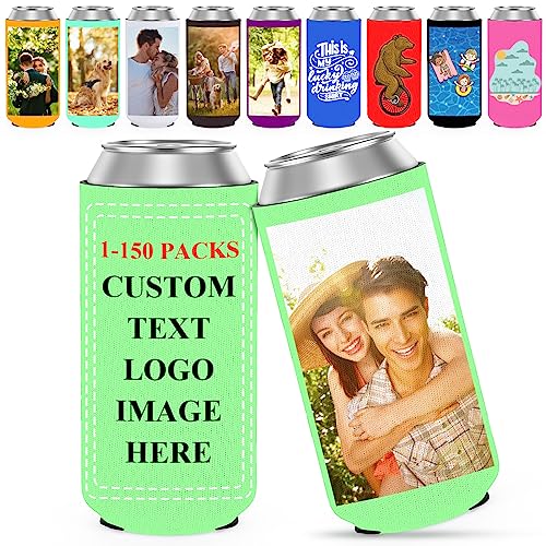 Benutzerdefinierte Bierdosen-Kühlerhülsen Bulk Personalisierte Bierhülsen Dosenkühler Abdeckungen Faltbare Isolierte Getränkeflaschenhalter mit Logo Bild Text für Hochzeit Geburtstag Party, 1-150Pcs von WACAR