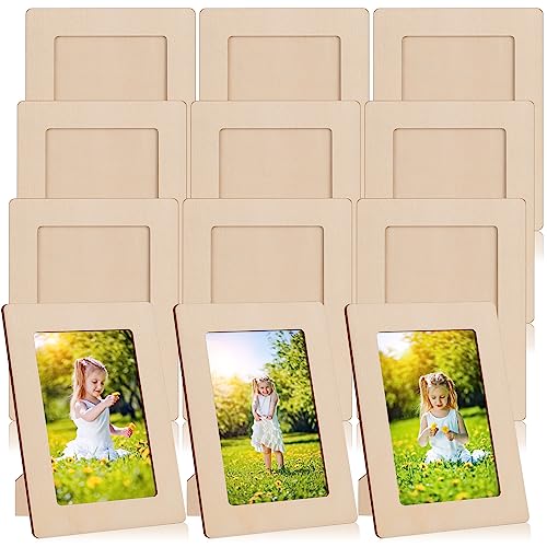 WACAR Bilderrahmen, 12 Stück Picture Frame Bilderrahmen Holz, Fotorahmen Kleiner Bilderrahmen, Unlackiertes Holz, Fotorahmen, Bastelrahmen Set für Kinderzeichnungen von WACAR