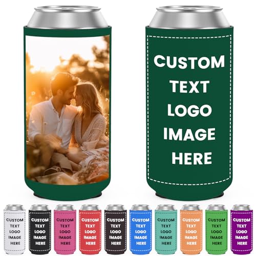 Individuelle schlanke Dosenkühler-Hülsen, Masse, personalisierbar, isolierter Neopren-Getränkehalter mit Logo, Fototext, für 340 ml dünne Dosen und Flaschen, Hochzeitstag, Party-Dekorationen Individuelle schlanke Dosenkühler-Hülsen, Masse, personalisierbar, isolierter Neopren-Getränkehalter mit Logo, Fototext, für 340 ml dünne Dosen und Flaschen, Hochzeitstag, Party-Dekorationen von WACAR