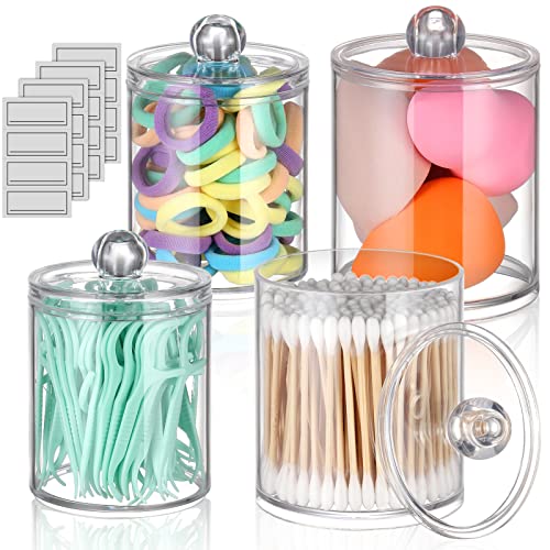 WACAR 4 Stück Wattestäbchen Behälter, Acryl Wattepadspender Wattepads Aufbewahrung Ohrstäbchen Behälter Wattestäbchen Spender Q tips Behälter for Badezimmer Aufbewahrung Organizer von WACAR