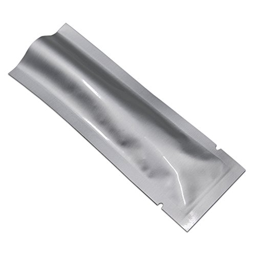 100 Stück 6.5x17 cm offene Vakuumbeutel für Kaffeeproben, Lebensmittelaufbewahrung, reine Mylar-Folienbeutel, 3.15 mm dick, hitzeversiegelbar, silberfarben, Vakuumbeutel, geruchsdicht, Verpackung von WACCOMT Pack