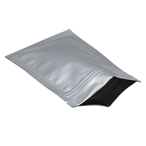 WACCOMT Pack 100 Stück Flache Mylar Taschen mit Reißverschlussverschluss Lebensmittel Aufbewahrung Silber Aluminium Folien Beutel Heißsiegelbar mit Aufreißkerbe 10x17.5cm (3.9x6.8 inch) von WACCOMT Pack