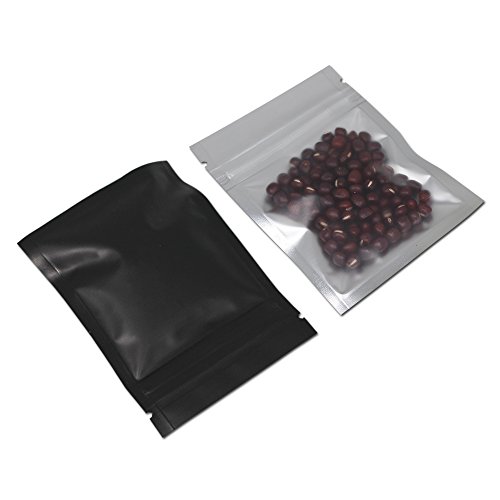 WACCOMT Pack 100 Stück Matt Mylar Aufbewahrung Taschen von Lebensmitteln Klarer Kunststoff Bonbon Verpackungs Reißverschluss Heißsiegel Wiederverschließbar Taschen (8.5x13cm (3.3x5.1 inch), Schwarz) von WACCOMT Pack