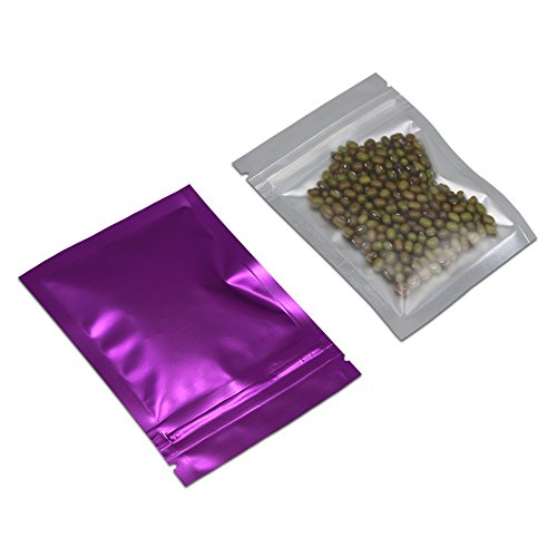 WACCOMT Pack 100 Stück Matt Mylar Aufbewahrung Taschen von Lebensmitteln Klarer Kunststoff Bonbon Verpackungs Reißverschluss Heißsiegel Wiederverschließbar Taschen (8.5x13cm (3.3x5.1 inch), Violett) von WACCOMT Pack