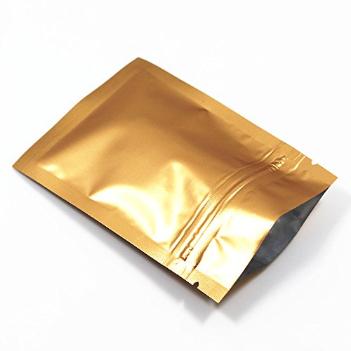 WACCOMT Pack 100 Stücke Matte Aluminiumfolie Verpackung Tasche Reißverschluss Selbstdicht Flachbeutel Lebensmittel Lagerung Geruchssicher Mylar Beutel (Matt Gold, 8x12cm (3.1x4.7 inch)) von WACCOMT Pack