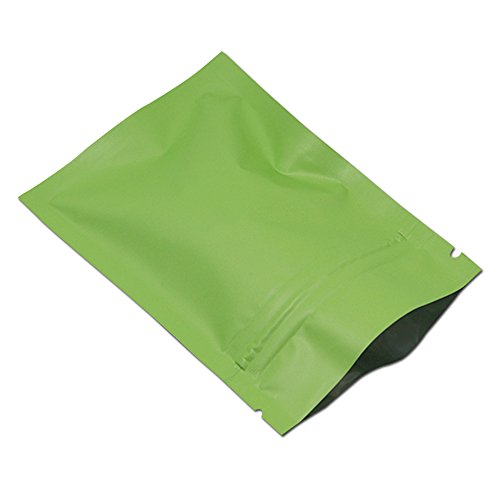 WACCOMT Pack 100 Stücke Matte Aluminiumfolie Verpackung Tasche Reißverschluss Selbstdicht Flachbeutel Lebensmittel Lagerung Geruchssicher Mylar Beutel (Matt Grün, 7x10cm (2.7x3.9 inch)) von WACCOMT Pack