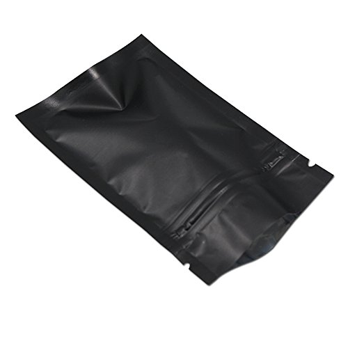 WACCOMT Pack 100 Stücke Matte Aluminiumfolie Verpackung Tasche Reißverschluss Selbstdicht Flachbeutel Lebensmittel Lagerung Geruchssicher Mylar Beutel (Matt Schwarz, 12x18cm (4.7x7.1 inch)) von WACCOMT Pack