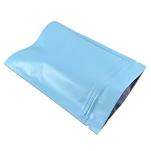 WACCOMT Pack 100 Stücke Matte Aluminiumfolie Verpackung Tasche Reißverschluss Selbstdicht Flachbeutel Lebensmittel Lagerung Geruchssicher Mylar Beutel (Matt Blau, 12x18cm (4.7x7.1 inch)) von WACCOMT Pack