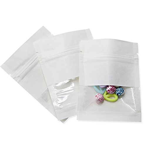 WACCOMT Pack 100 Stücke Reißverschluss Heißsiegel Kraftpapier Aufbewahrungstasche Verpackung mit Tränenkerbe Beutel mit Durchsichtigen Kunststoff Fenster (Weiß, 9x13cm (3.5x5.1 Zoll)) von WACCOMT Pack