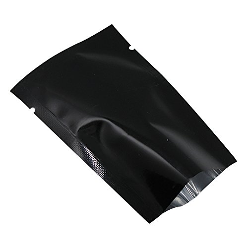 WACCOMT Pack 200 Stücke Farbig Mylar Folie Obere Öffnung Versiegelbare Beutel Vakuum Heißsiegelbeutel für Lebensmittel Verpackungen mit Reißkerben (Schwarz, 7x10cm (2.7x3.9 inch)) von WACCOMT Pack