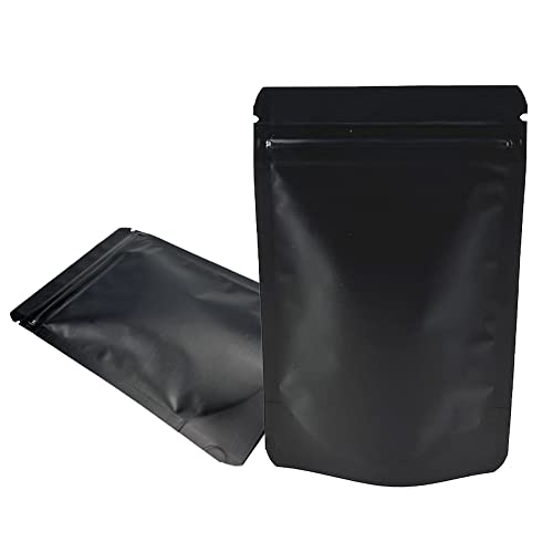 WACCOMT Pack 50 Stück Stand Up Matte Aluminiumfolie Reißverschlussbeutel Aufbewahrungstasche für Lebensmittel Geruchssichere Langzeitlagerung (14x20cm(5.5x7.8inch), Schwarz) von WACCOMT Pack