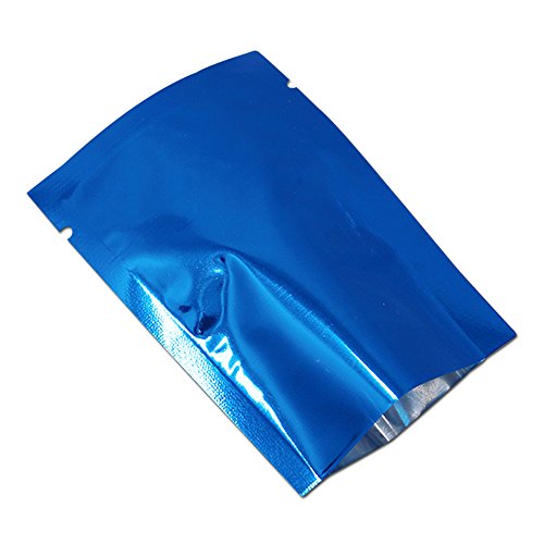 WACCOMT Pack 200 Stück Farbig Mylar Folie Obere Öffnung Versiegelbare Beutel Vakuum Heißsiegelbeutel für Lebensmittel Verpackungen mit Reißkerben (Blau, 7x10cm (2.7x3.9 inch)) von WACCOMT Pack