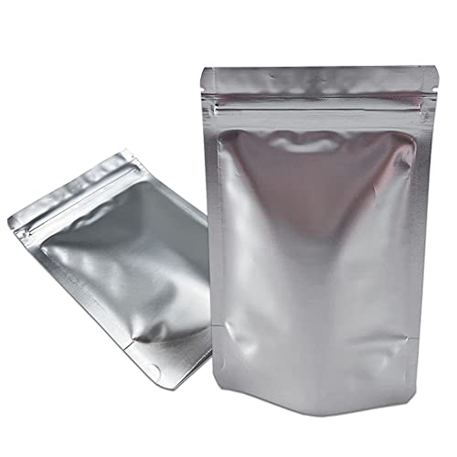 WACCOMT Pack 50 Stück Stand Up Matte Aluminiumfolie Reißverschlussbeutel Aufbewahrungstasche für Lebensmittel Geruchssichere Langzeitlagerung (8.5x13cm(3.3x5.1inch), Silber) von WACCOMT Pack