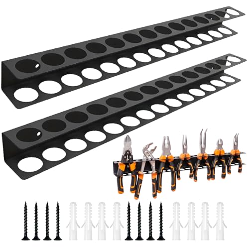 WACH AUF 2 Stück 14 Löcher Werkzeughalter Wand Doppelschicht Wandhalterung Werkzeug 40 cm Schraubenzieher Halterung Zangenschlüssel Organizer für Garagen, Schraubendreher, Dateien, Pinzetten von WACH AUF