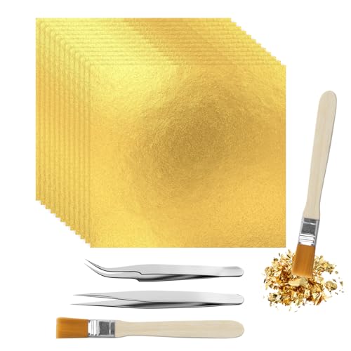 WACH AUF 200 Blattgold mit 2 Pinsel des Holzgriffs + 2 Pinzette Blatt Imitation Blattgold Goldfolie zum Basteln Transferfolie Gold DIY Projekte Blattsilber für Vergoldung Handwerk Dekoration (8*8,5cm) WACH AUF 200 Blattgold mit 2 Pinsel des Holzgriffs + 2 Pinzette Blatt Imitation Blattgold Goldfolie zum Basteln Transferfolie Gold DIY Projekte Blattsilber für Vergoldung Handwerk Dekoration (8*8,5cm) von WACH AUF