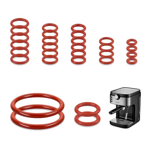 WACH AUF 30 Stück O-ringe Dichtungsringe Silikon 7 Größen O Ring Dichtung Wartungssatz für Kaffeemaschinen Supportventil Brühgruppe Auslaufventil Kaffeevollautomat Ersatzteile(Rot) von WACH AUF
