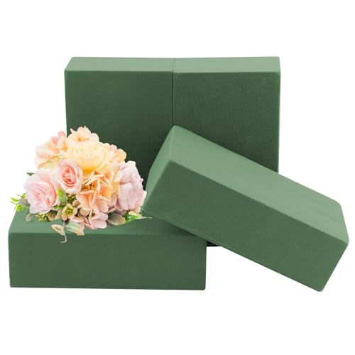 WACH AUF 4 Pcs Grün Blumensteckschaum Nasssteckschaum Set Rechteck Hochdichter Nass Steckschaum für Blumen Schnelle Wasseraufnahme Steckschwamm DIY Blumen Steckmasse für Kunstblumen Frischblumen von WACH AUF