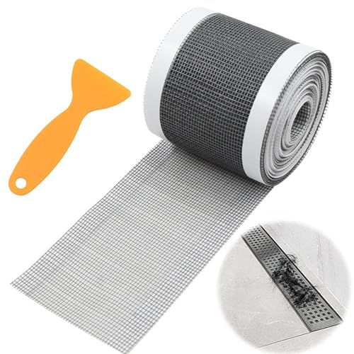 WACH AUF Selbstklebender Haarsieb Dusche 10cm x 10 M Abfluss Haarfänger Abflusssieb Dusche Duschabfluss Mesh Aufkleber mit Plastikspachtel für Duschrinne Bad, Küchen, Badwanne von WACH AUF