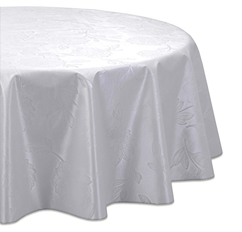 Wachstuchtischdecke OVAL RUND ECKIG Motiv u. Größe wählbar, Tischdecke abwischbar (Rund 110 cm Reliefdruck - Blume Weiß) von WACHSTUCH Tischdecken