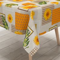 Wachstuch Tischdecke Sonnenblume Oliven Patchwork Beige K247A Größe Frei Wählbar in Eckig Rund Oval Wachstuch Tischdecke Sonnenblume Oliven Patchwork Beige K247A Größe Frei Wählbar in Eckig Rund Oval von WACHSTUCH24