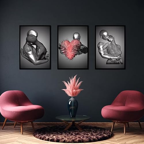 Moderne Kunst Metall Figur Leinwand Malerei Poster, Metall 3D Skulptur Effekt, Romantische Liebhaber Umarmung Home Poster Set, Rahmenlos (Stil 1,30X40CM*3) von WADBTP