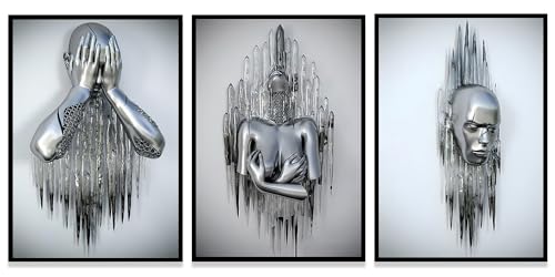 Moderne Kunst Metall Figur Leinwand Malerei Poster, Metall 3D Skulptur Effekt, Romantische Liebhaber Umarmung Home Poster Set, Rahmenlos (Stil 3,60X90CM*3) von WADBTP