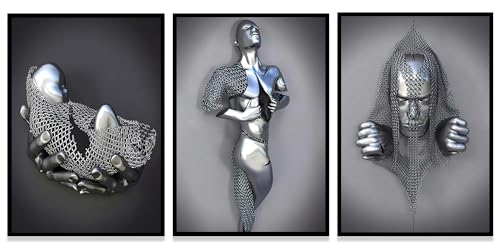 Moderne Kunst Metall Figur Leinwand Malerei Poster, Metall 3D Skulptur Effekt, Romantische Liebhaber Umarmung Home Poster Set, Rahmenlos (Stil 5,60X90CM*3) von WADBTP