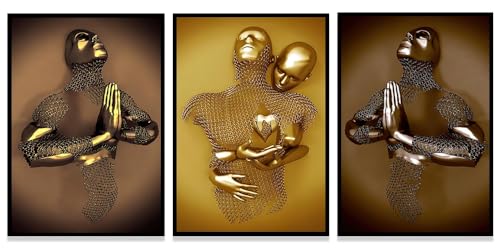 Moderne Kunst Metall Figur Leinwand Malerei Poster, Metall 3D Skulptur Effekt, Romantische Liebhaber Umarmung Home Poster Set, Rahmenlos (Stil 7,20X30CM*3) von WADBTP