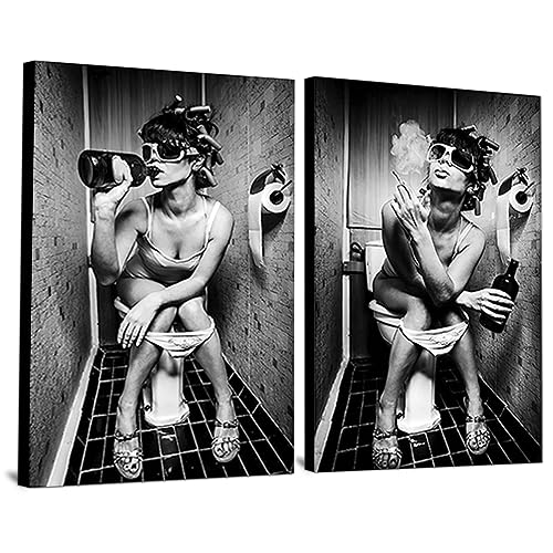 WADBTP Badezimmer Bilder,Bilder Schwarz Weiß,Moderne Mode Frauen Lustige Deko Bilder für Wohnzimmer Badezimmer Schlafzimmer - Rahmenlos (2pcs-HB2,2pcs-40x60cm) von WADBTP