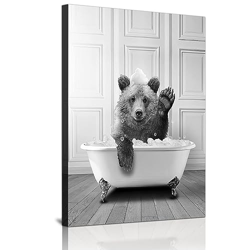 WADBTP Badezimmer Bilder,Schwarz Weiß Bilde,Lustige Tier in der Badewanne Leinwand Bilder für Wohnzimmer Badezimmer Schlafzimmer Dekor-Rahmenlos (1pc-DW4,1pc-20x30cm) von WADBTP