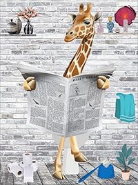 WADBTP Hochgrundkuh Badezimmer Dekoration Bilder, Moderne Schwarz-weiße Tier Bad Wand Dekoration Poster, WC Kuh Lesen Zeitung Home Dekoration Bilder, Rahmenlos (Giraffe 1,50X70CM*1) von WADBTP