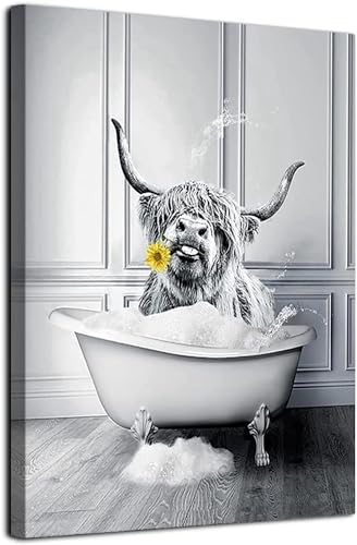 WADBTP Hochgrundkuh Badezimmer Dekoration Bilder, Moderne Schwarz-weiße Tier Bad Wand Dekoration Poster, WC Kuh Lesen Zeitung Home Dekoration Bilder, Rahmenlos (Niu 2,60X90CM*1) von WADBTP