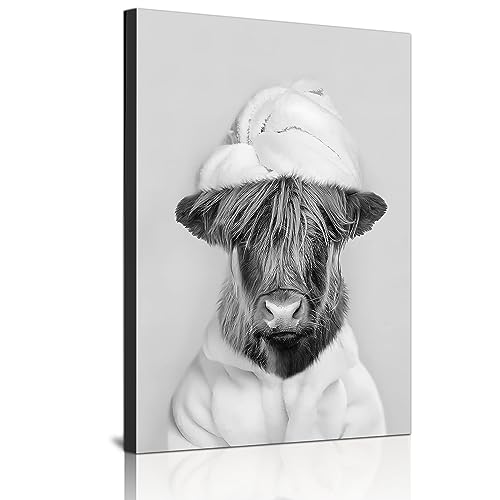 WADBTP Hochlandrind Badezimmer Bilder Schwarz Weiß Wandbilder für Wohnzimmer Badezimmer Schlafzimmer Deko-Rahmenlos (1pc-DW3,1pc-40x60cm) von WADBTP