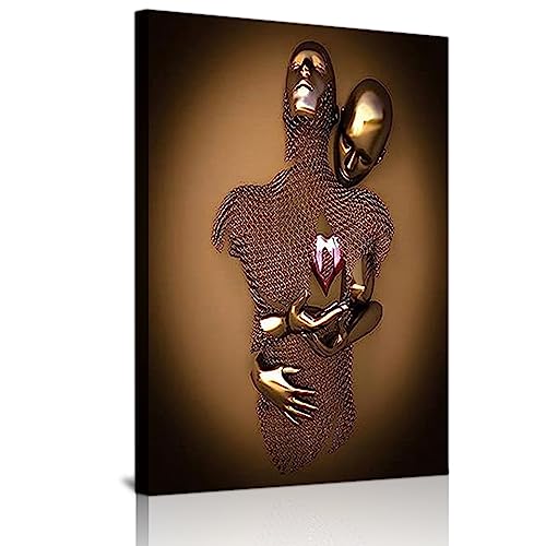 WADBTP Moderne Abstrakte Romantische Metallfigur Skulptur Kunst Wandbild, Liebe 3D Effekt Umarmend Wohndekoration Plakat, Rahmenlos (Stil 10,60X90CM*1) von WADBTP