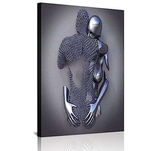 WADBTP Moderne Abstrakte Romantische Metallfigur Skulptur Kunst Wandbild, Liebe 3D Effekt Umarmend Wohndekoration Plakat, Rahmenlos (Stil 14,70X100CM*1) von WADBTP