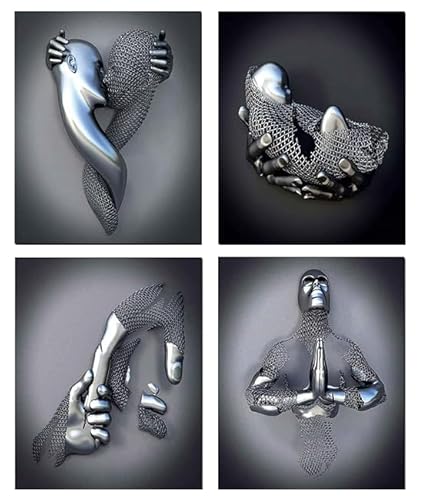 WADBTP Moderne Kunst Charakter Metall Skulptur Wandbild, Romantische Liebe 3D Schwarz und Weiß Gold Effekt Bilddekoration Home Printing Poster, Rahmenlos (Stil 3,50X70CM*4) von WADBTP