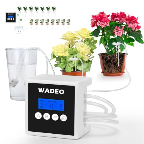 WADEO Bewässerungssystem, Automatisches Tropfbewässerungsset mit Doppelpumpe, programmierbarem 30-Tage-Timer und LED-Anzeige, ideal als Urlaubsbewässerungssystem für bis zu 15 Topfpflanzen von WADEO