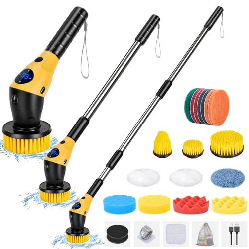 WADEO Elektrische Reinigungsbürste, 17 in 1 Electric Cleaning Brush mit austauschbaren Bürstenköpfen und verstellbarem Griff, Elektrische Putzbürste für Bad Küche Auto Fliesen Boden von WADEO
