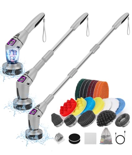 WADEO Elektrische Reinigungsbürste, 19 in 1 Electric Cleaning Brush mit austauschbaren Bürstenköpfen und verstellbarem Griff, Elektrische Putzbürste für Bad Küche Auto Fliesen Boden von WADEO