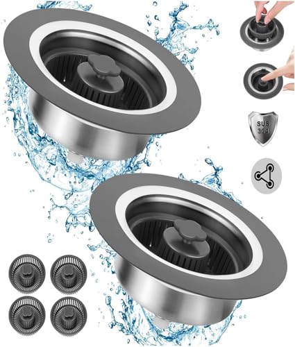 WADEO Küchen Spülbecken Sieb 2 Stück, Stöpsel für Spülbecken mit Anti-Verstopfungssieb, Lebensmittelreste Herausfiltern, Pop-Up Spülbecken Stöpsel, Abflusssieb Küchenspüle, Tiefe der Spüle > 25 mm von WADEO