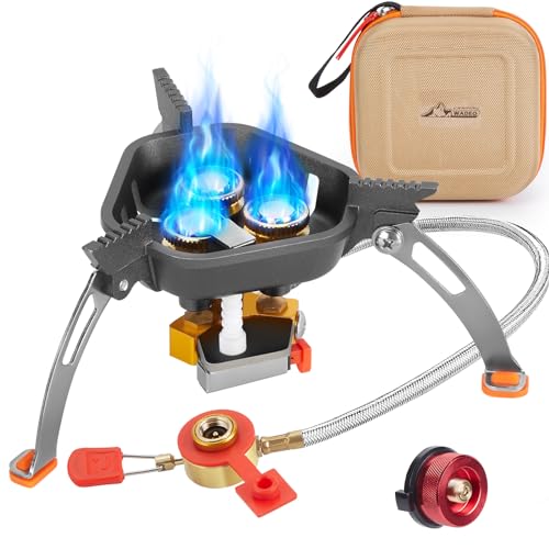 WADEO 7200W winddichter Campingkocher, Camping-Gaskocher mit Piezo-Zündung und Butan-Adapter, Tragbarer Campingherd Rucksackkocher Gasbrenner mit Aufbewahrungsbox für Camping Wandern Picknick von WADEO