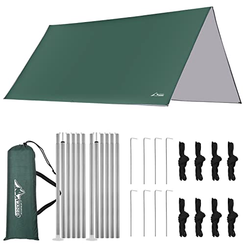 WADEO Camping Zeltplane Wasserdicht Anti-UV, 3 x 3 m Camping Zelt Plane Regenfliege mit Ösen+Zeltspannleine+Heringe, Camping Tent Tarp Ultraleicht, Ideal für Camping Wandern Picknick im Freien von WADEO